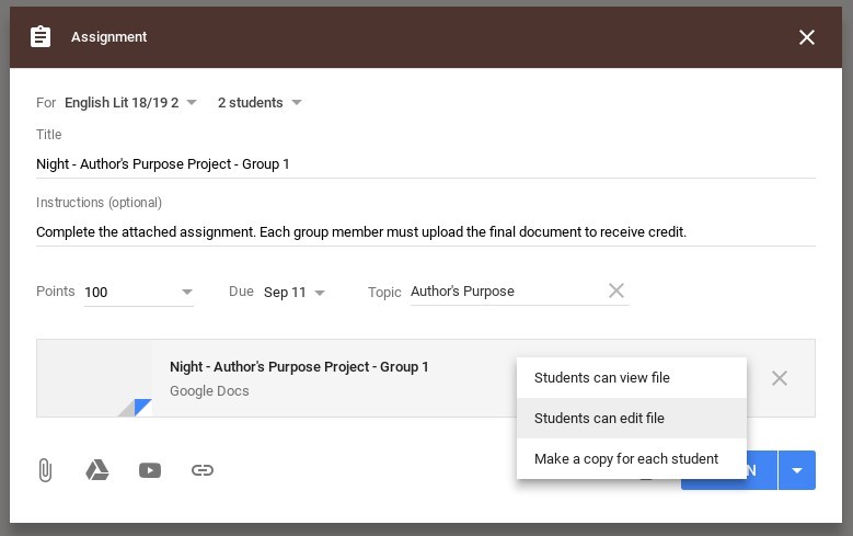 group assignment in google classroom